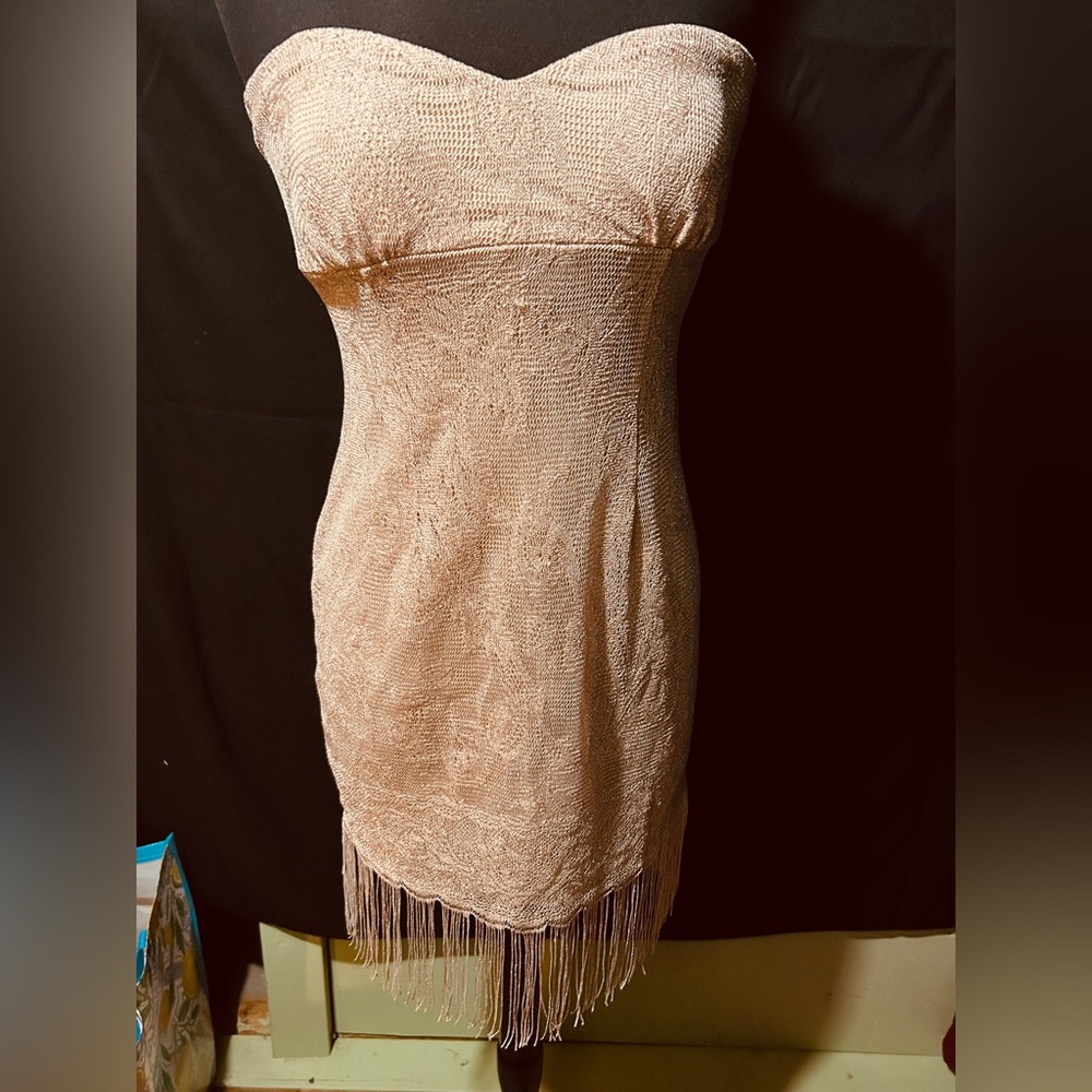 Forever 21 Strapless Pale Pink Fringe Dress